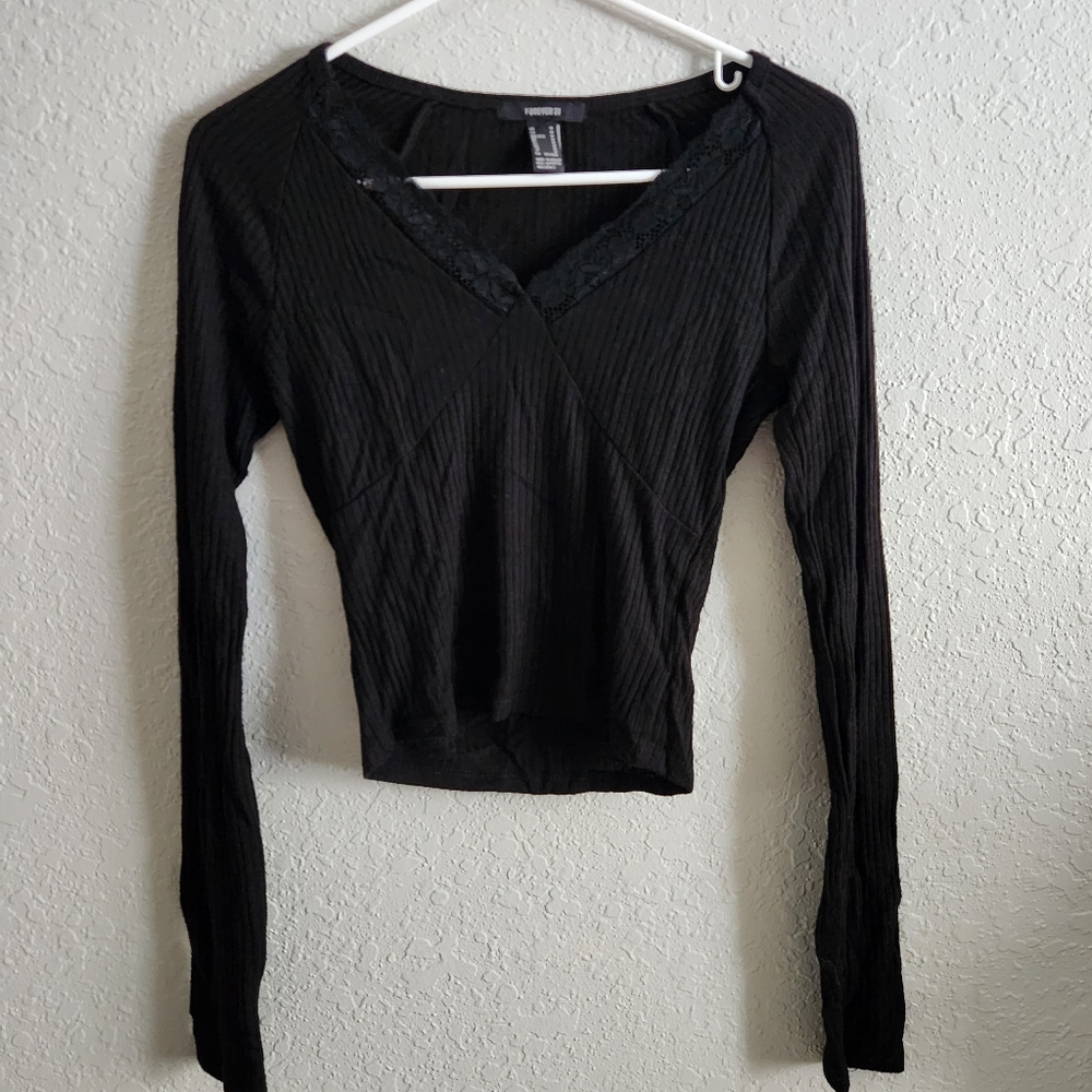 Forever 21 Black V Neck Top